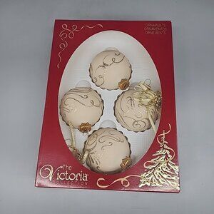 Set of 4 Victoria Rauch Glass Christmas Ornaments 2" Balls Gold sparkly USA